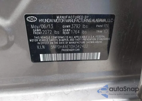 2013 Hyundai Elantra Gls from USA, damaged, VIN 5NPDH4AE1DH342402